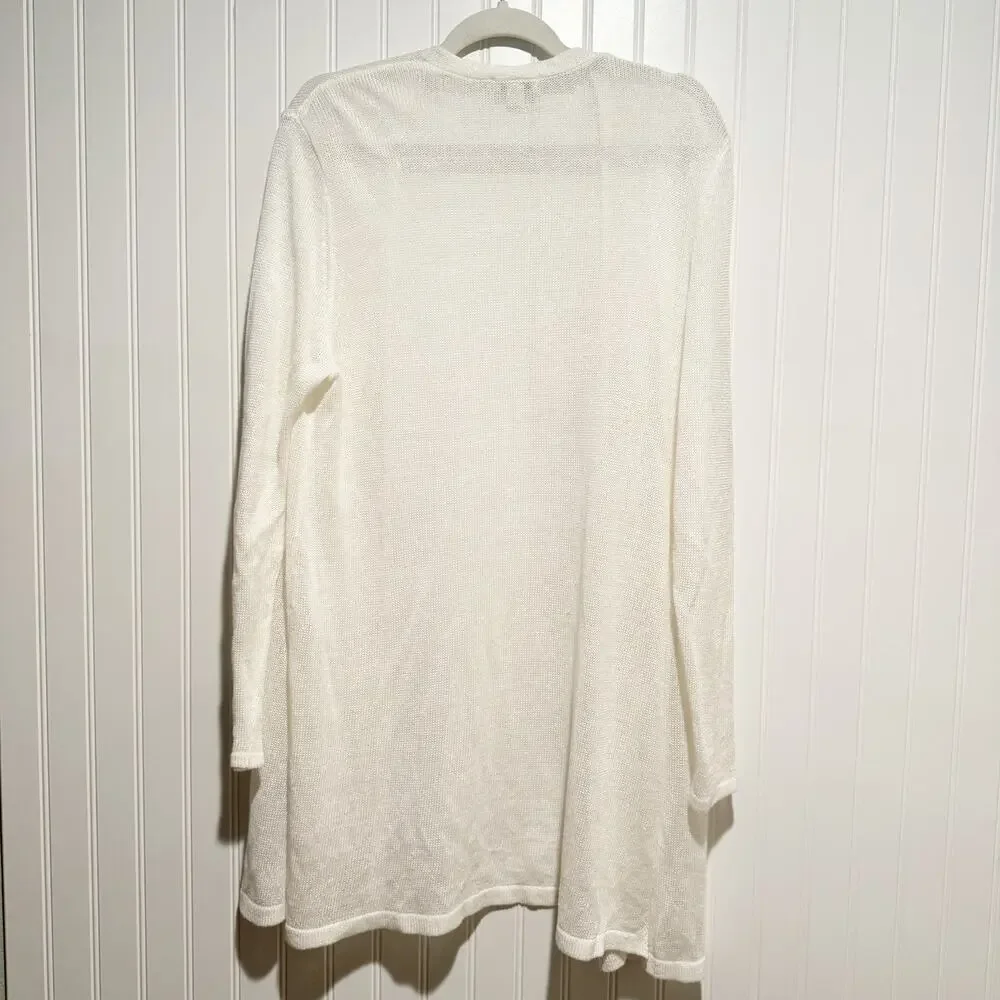 J Jill White Linen Longline Cardigan Lightweight Size Large Petite - Picture 5 of 5